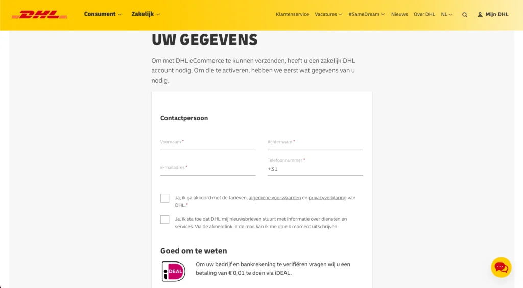 zakelijk account bij DHL