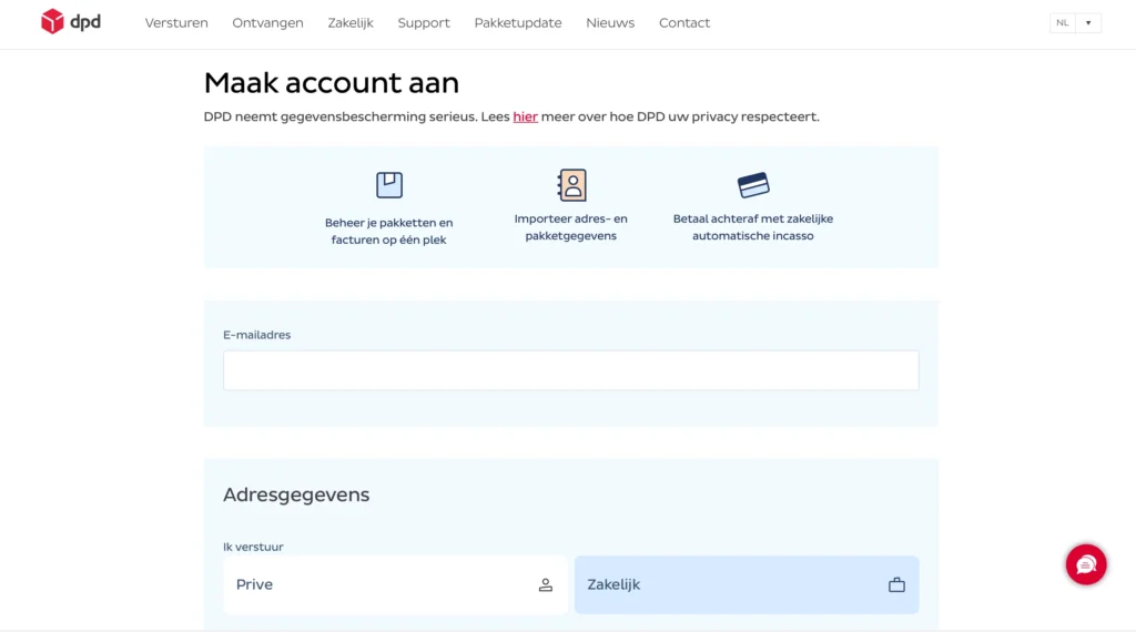 zakelijk account bij DPD 