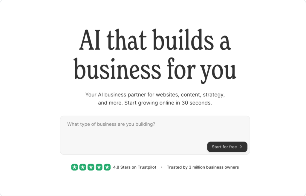 Voorbeeld AI website builder Durable